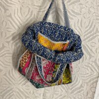 Patchwork Quilted Hand Printed Totes Bag - Floral Print In Multi Colours - Image 3