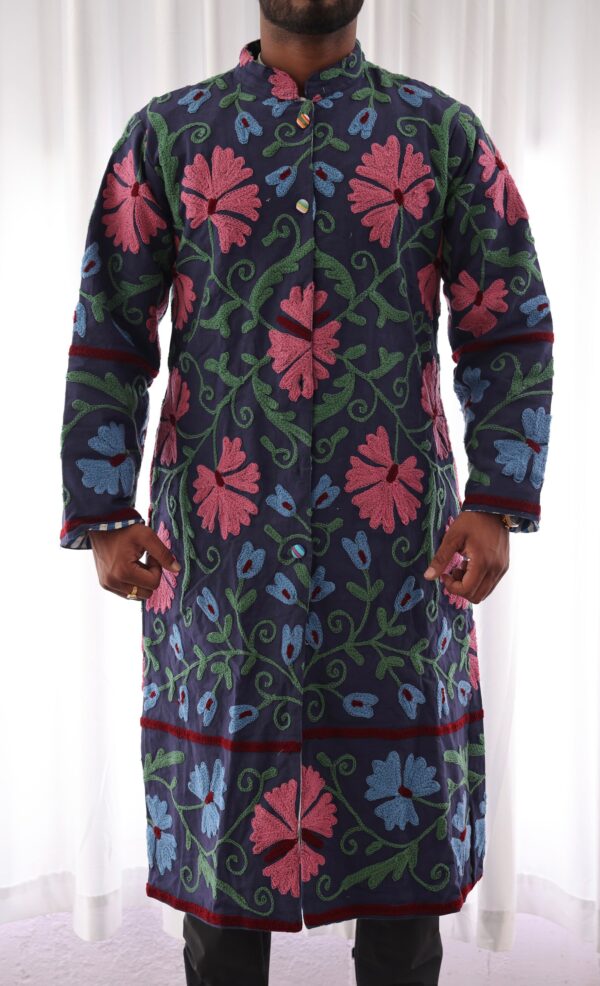 Suzani Hand Embroidery Long Jacket For Man And Woman Multi Multi Colours - Floral Design