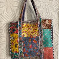 Patchwork Quilted Hand-printed Totes Bag With Floral Print - Image 2