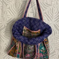 Patchwork Quilted Hand Printed Totes Bag With Floral Print In Multicolors - Image 2