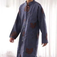 Suzani Hand Embroidery Long Jacket For Man And Woman Blue Floral Design - Image 3