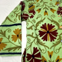 Suzani Hand Embroidery Long Jacket For Man And Woman Green Colour In Floral Design - Image 2
