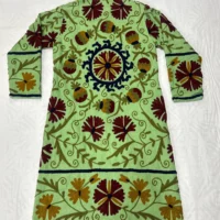Suzani Hand Embroidery Long Jacket For Man And Woman Green Colour In Floral Design - Image 3