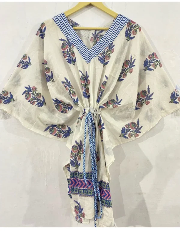 Blue Floral With White Hand Block Print Sanganeri Robe For Women