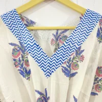 Blue Floral With White Hand Block Print Sanganeri Robe For Women - Image 2