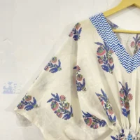 Blue Floral With White Hand Block Print Sanganeri Robe For Women - Image 3