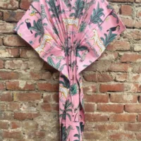 Pink Tiger Floral Print Hand Block Print Kaftan For Women - Image 3