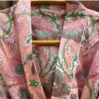 Pink Floral Block Print Kimono Dress For Women - Image 5