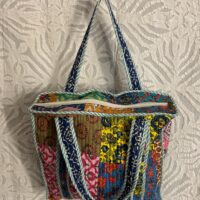 Patchwork Quilted Hand Printed Totes Bag With Floral Print In Multi Colours - Image 3