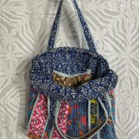 Patchwork Quilted Hand Printed Totes Bag With Floral Print In Multi Colours - Image 4