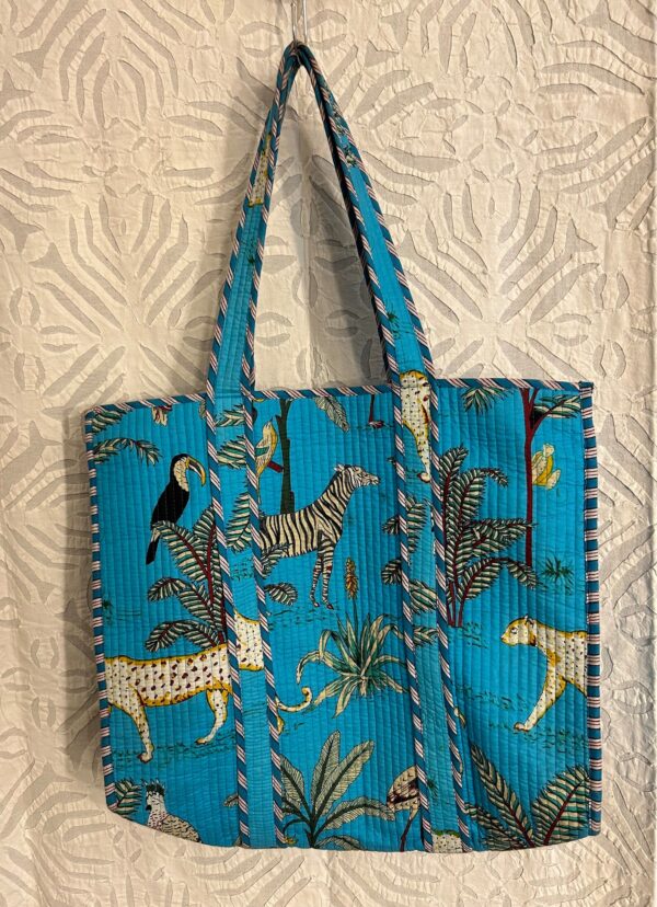 Quilted Hand Printed Totes Bag In Jungle Print Bags