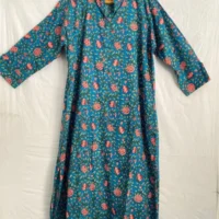 Green floral hand block print dress for women - Image 3