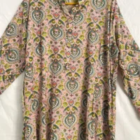 Light brown floral block print dress for women - Image 3