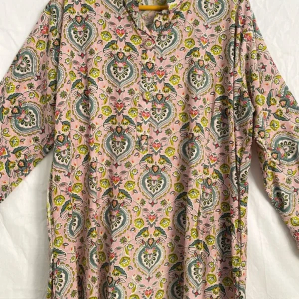 Light brown floral block print dress for women