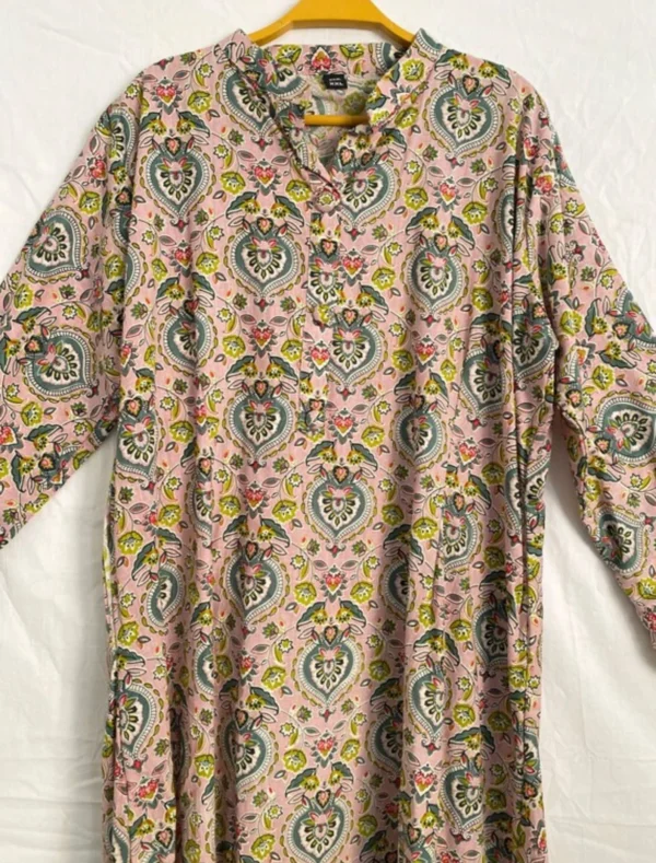 Light brown floral block print dress for women