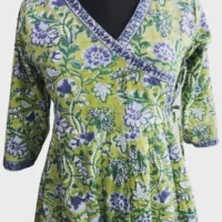 Green floral block print dress for women - Image 2