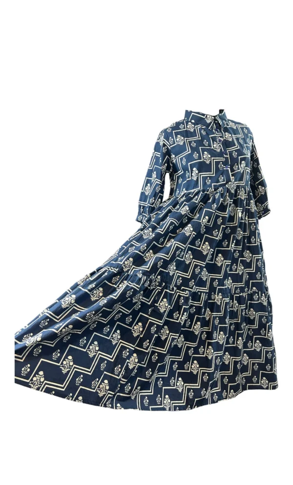 Hand block printed indigo blue long dress