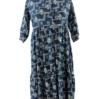 Hand block printed indigo blue long dress - Image 3