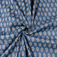 Indian Blue Floral Print Fabric - Image 3