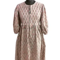 Pink floral block print dress for women - Image 3