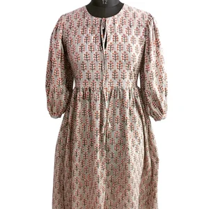 Pink floral block print dress for women