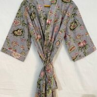Grey Floral Block Print Dress For Women - Image 2