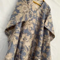 Grey Floral Block Print Cotton Kaftan Dress For Women - Image 3