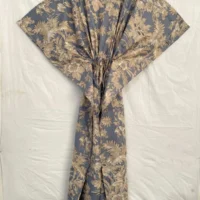 Grey Floral Block Print Cotton Kaftan Dress For Women - Image 5