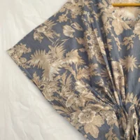 Grey Floral Block Print Cotton Kaftan Dress For Women - Image 4