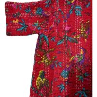 Birds And Flora Print In Kanta Work Handwork Short Kimono Jacket - Image 2
