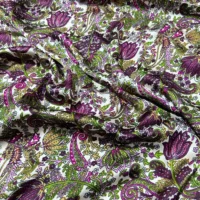 Satin Silk Indian Fabric, Purple Floral Print - Image 4