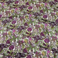 Satin Silk Indian Fabric, Purple Floral Print - Image 3