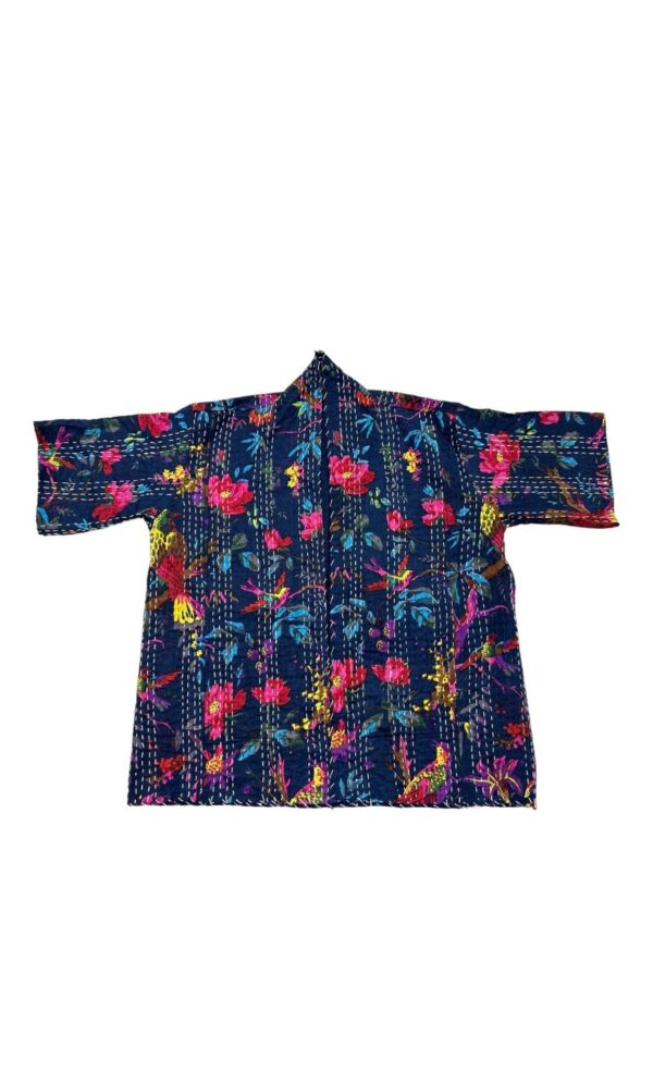 Birds And Floral Print In Kanta Work Handblock Jacket