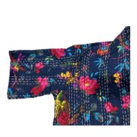 Birds And Floral Print In Kanta Work Handblock Jacket - Image 2
