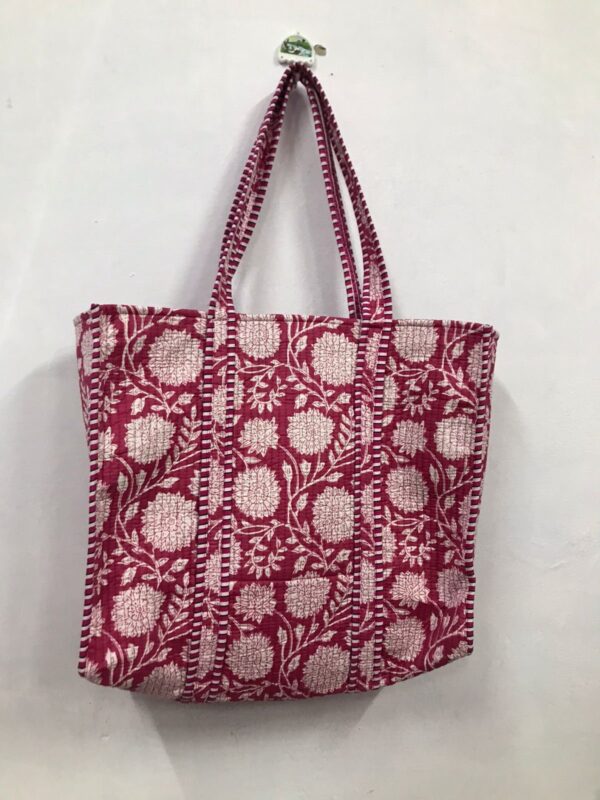 Quilted Hand Printed Totes Bag With Printed Floral Print