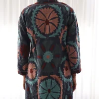 Suzani Hand Embroidery Both Man And Woman Long Jacket - Multi Colours With Floral Design - Image 2