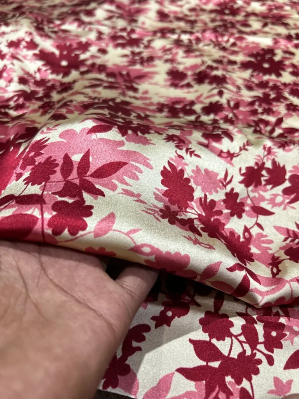 Pink Floral Satin Silk Fabric